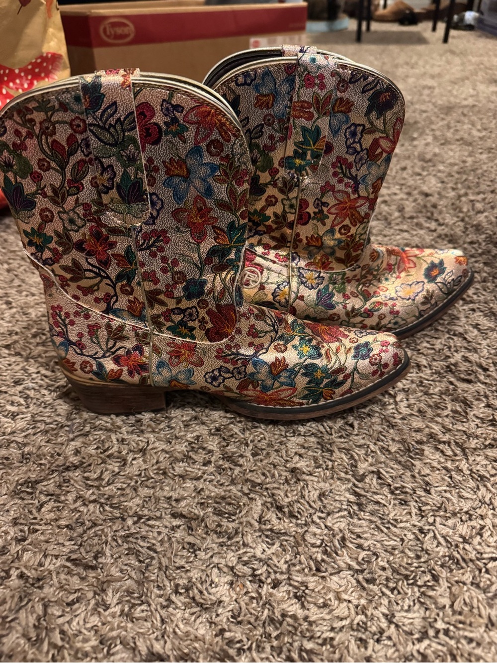 Floral Western Ankle Boots - Multicolor